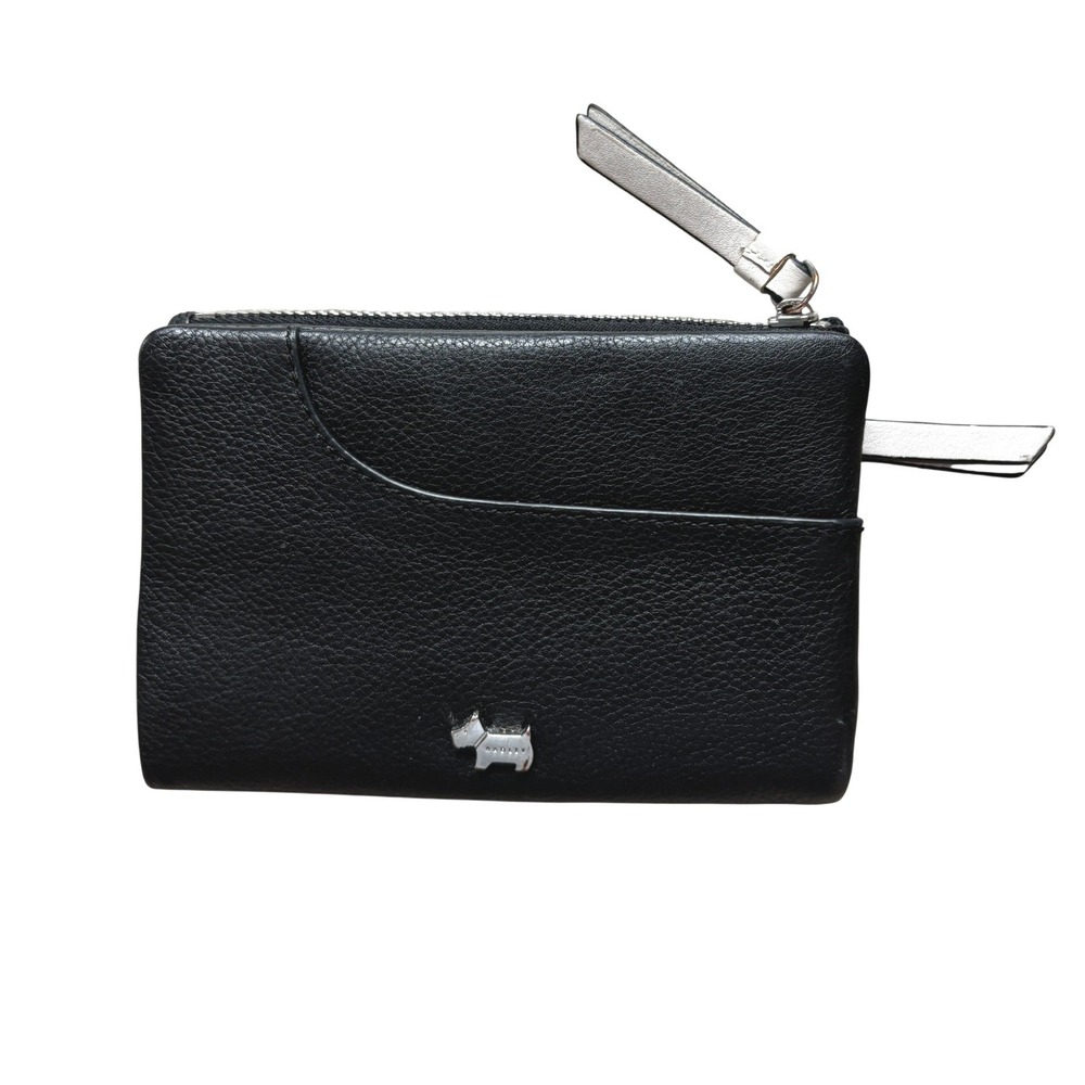 Radley London Black Leather Bifold Wallet‎ Small Zip Pouch Dog Logo